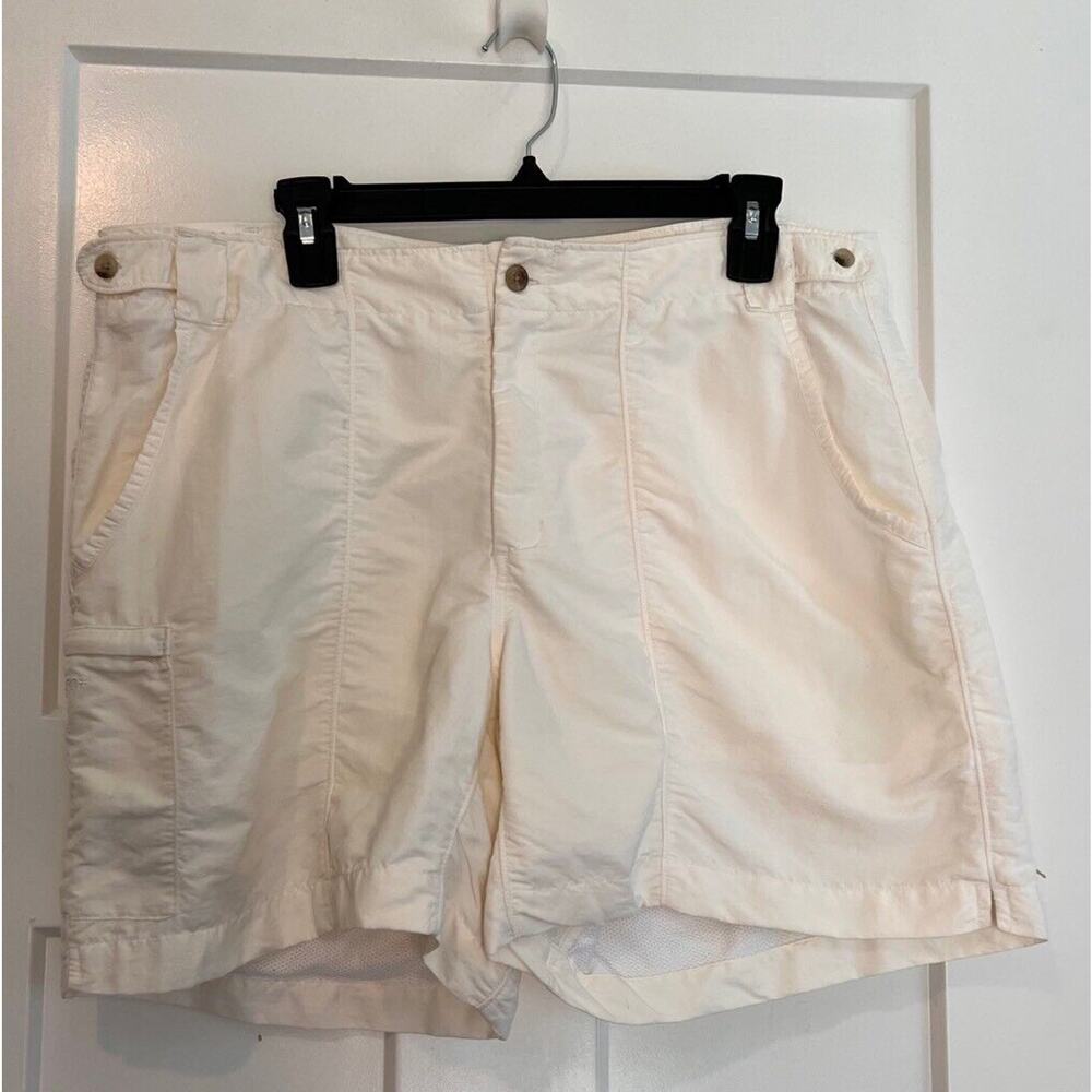 Columbia Womens Cargo Shorts White Waist Tabs Pockets Zipper Casual L